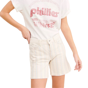 Anthropologie Pilcro High Rise Striped Slim Boyfriend Denim Shorts Size 26